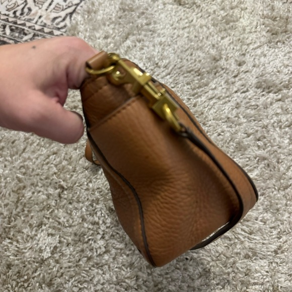 Tory Burch Frances mini crossbody pebbled leather bag cognac tan w/ gold - Picture 8 of 10